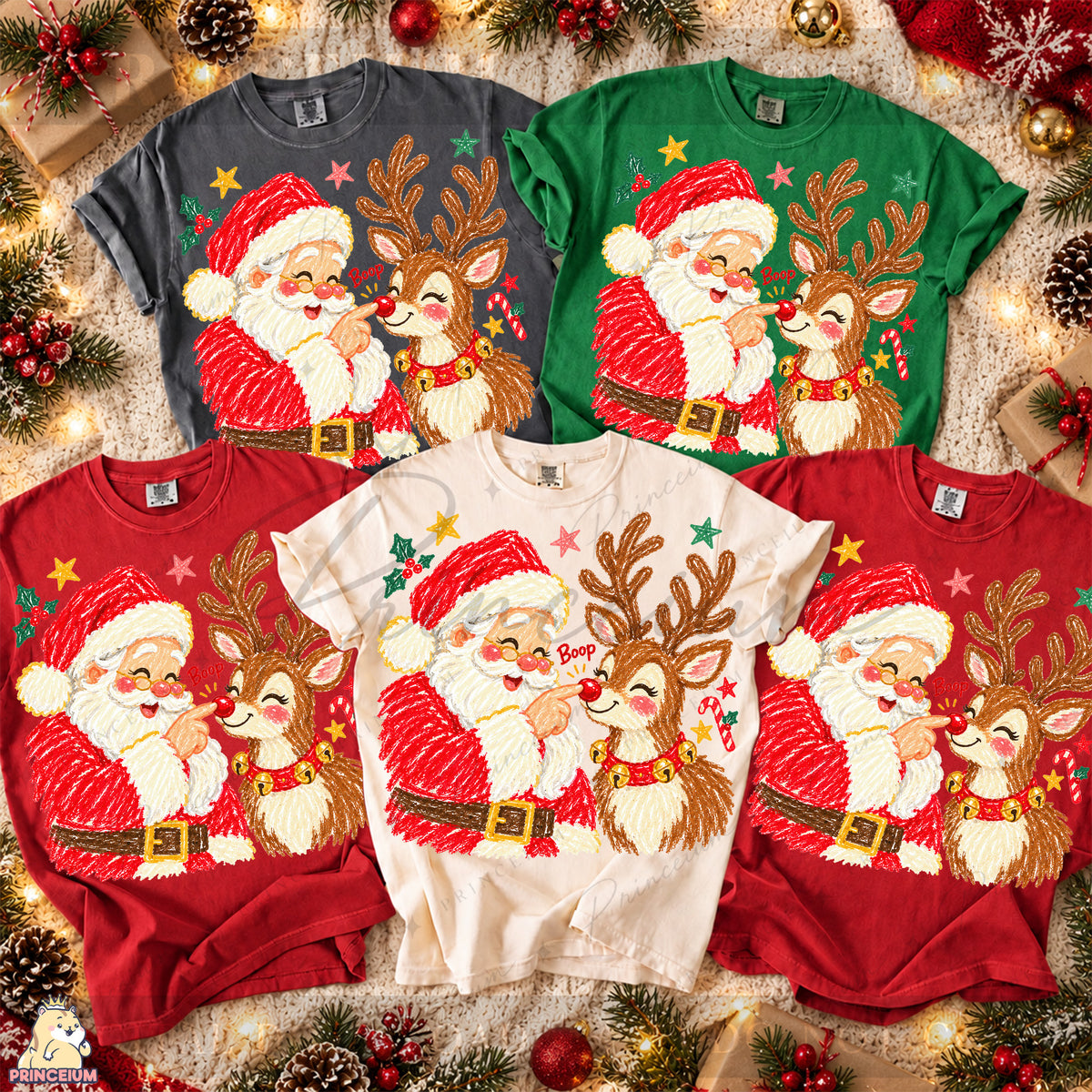 Santa & Reindeer Nose Boop Christmas PNG Cute Holiday Design | Digital Download