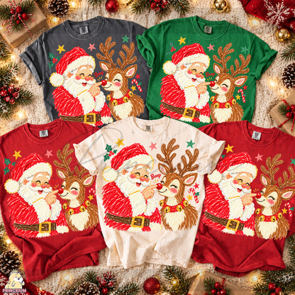 Santa & Reindeer Nose Boop Christmas PNG Cute Holiday Design | Digital Download