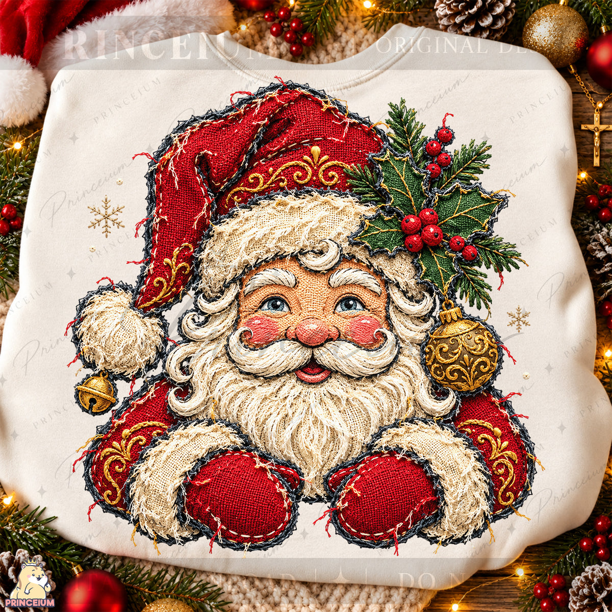 Santa Claus PNG Faux Embroidery Appliqué Christmas Design