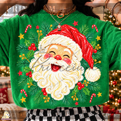 Jolly Santa Christmas PNG – Holly & Candy Cane Holiday Design | Digital Download