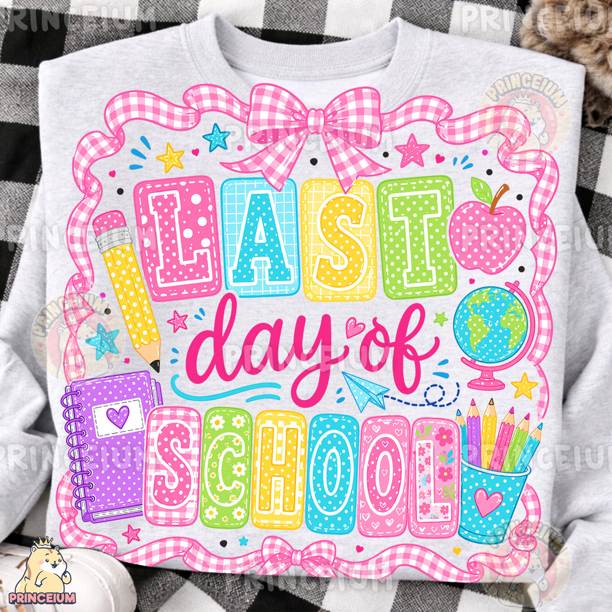 Last Day of School Sublimation Design PNG Teacher Gingham Bow Digital Download NEW26