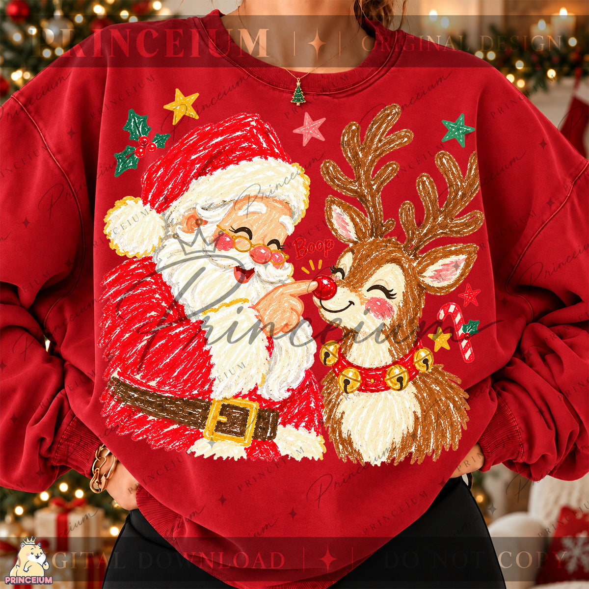 Santa & Reindeer Nose Boop Christmas PNG Cute Holiday Design | Digital Download