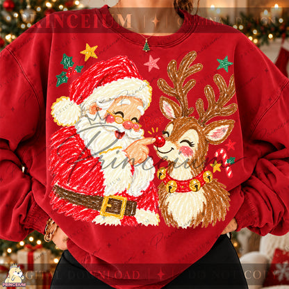 Santa & Reindeer Nose Boop Christmas PNG Cute Holiday Design | Digital Download