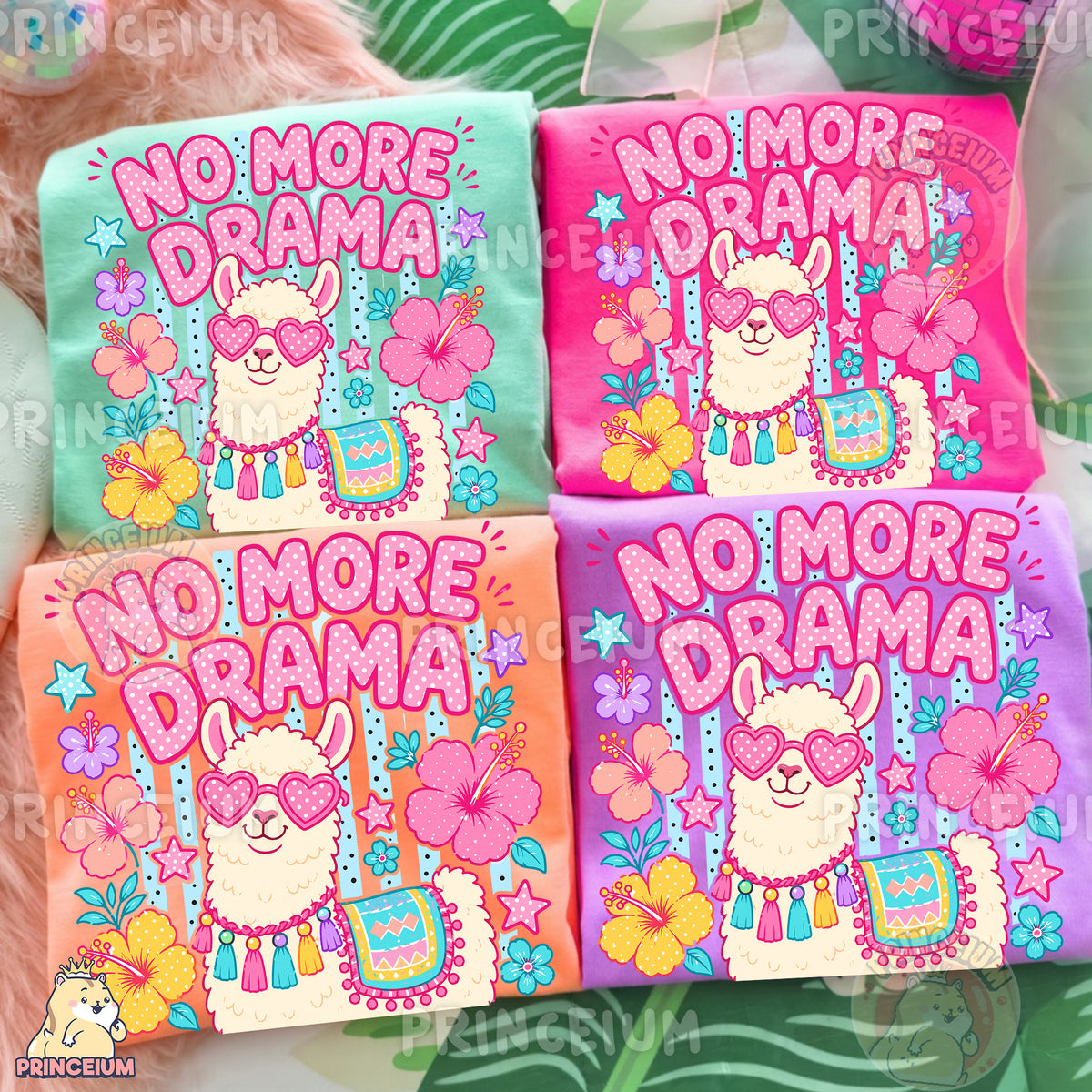 No More Drama Llama Sublimation Design PNG | Cute Llama with Heart Sunglasses Digital Download