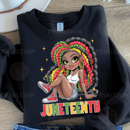 a t - shirt with a picture of a girl with braids on it