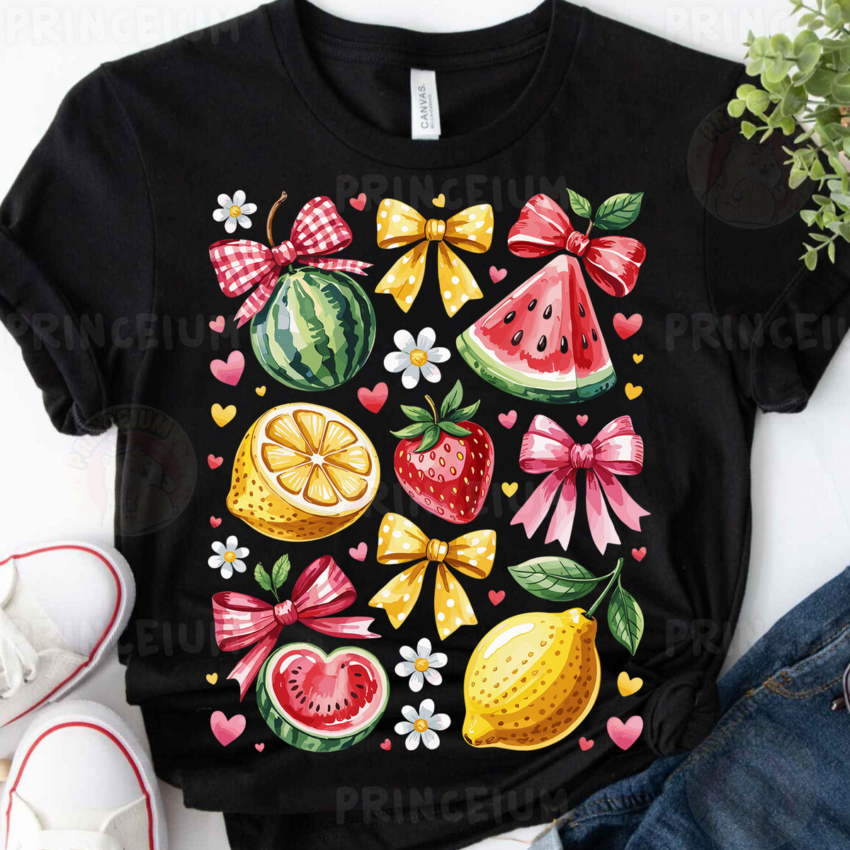 a t - shirt with fruit and flowers on it