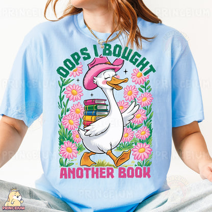 a person wearing a blue shirt with a duck on it