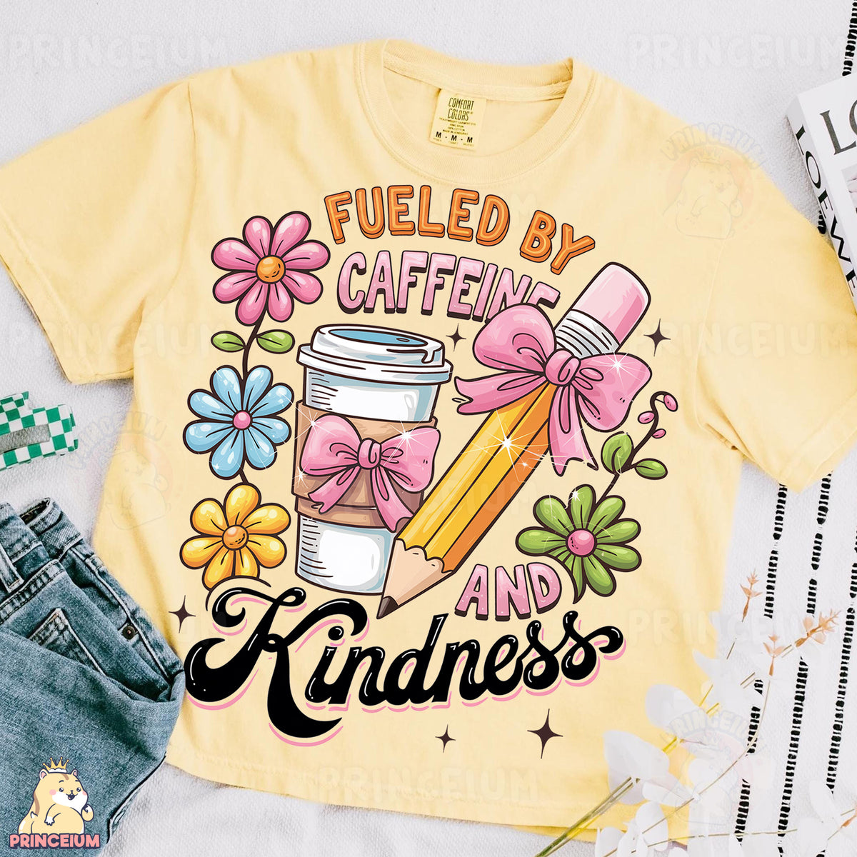 a t - shirt that says fueled by caffeine and kindness
