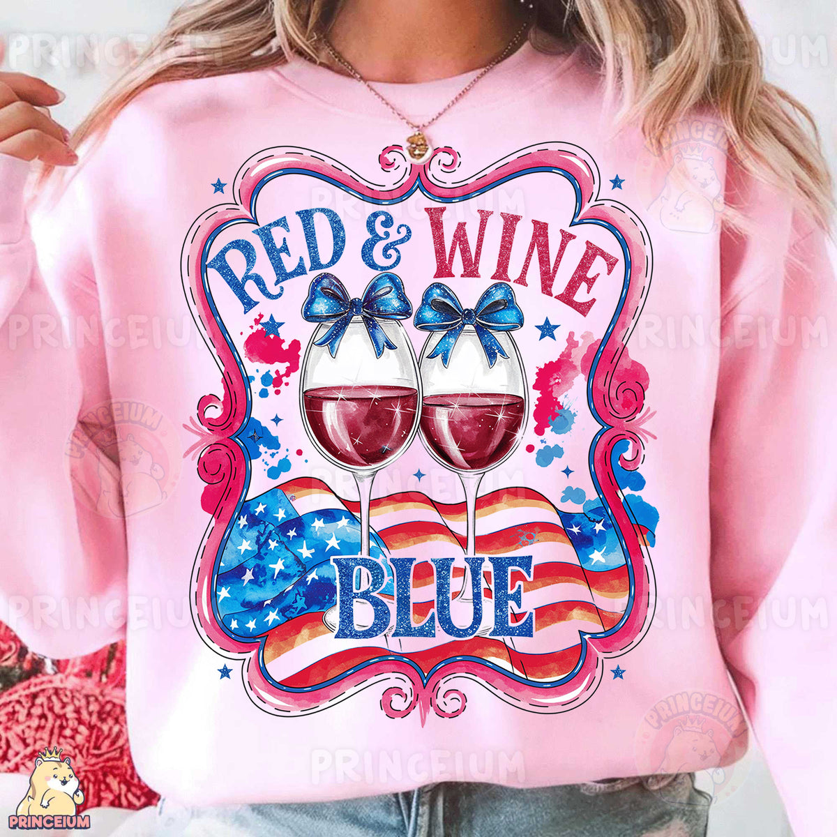 a woman wearing a red and wine sweatshirt