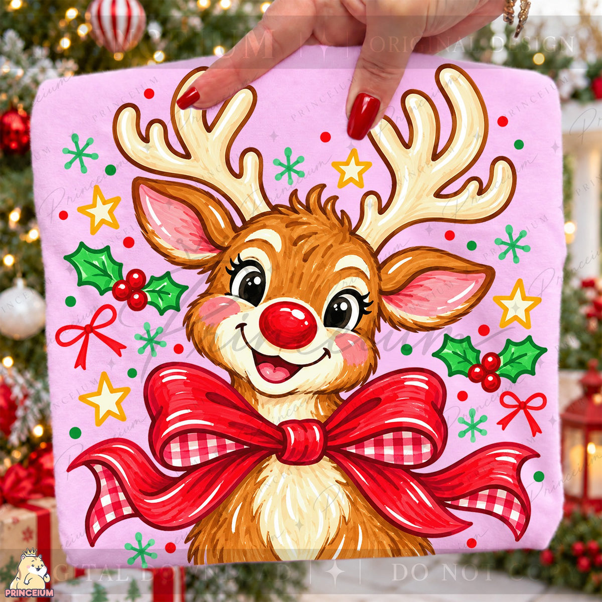 Cute Reindeer with Holly Bow