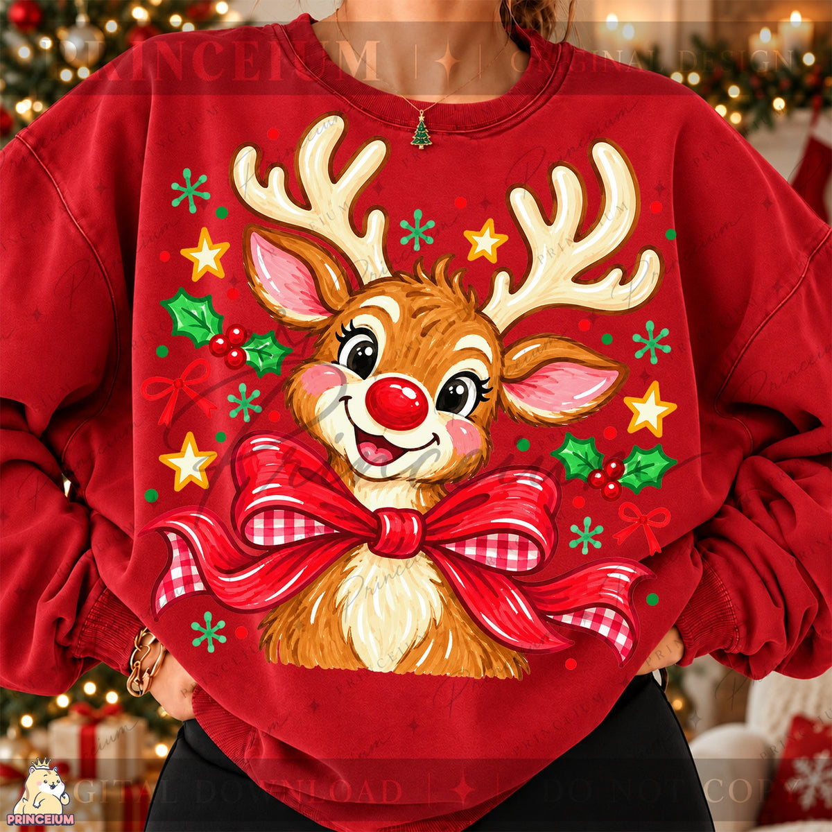 Cute Reindeer with Holly Bow