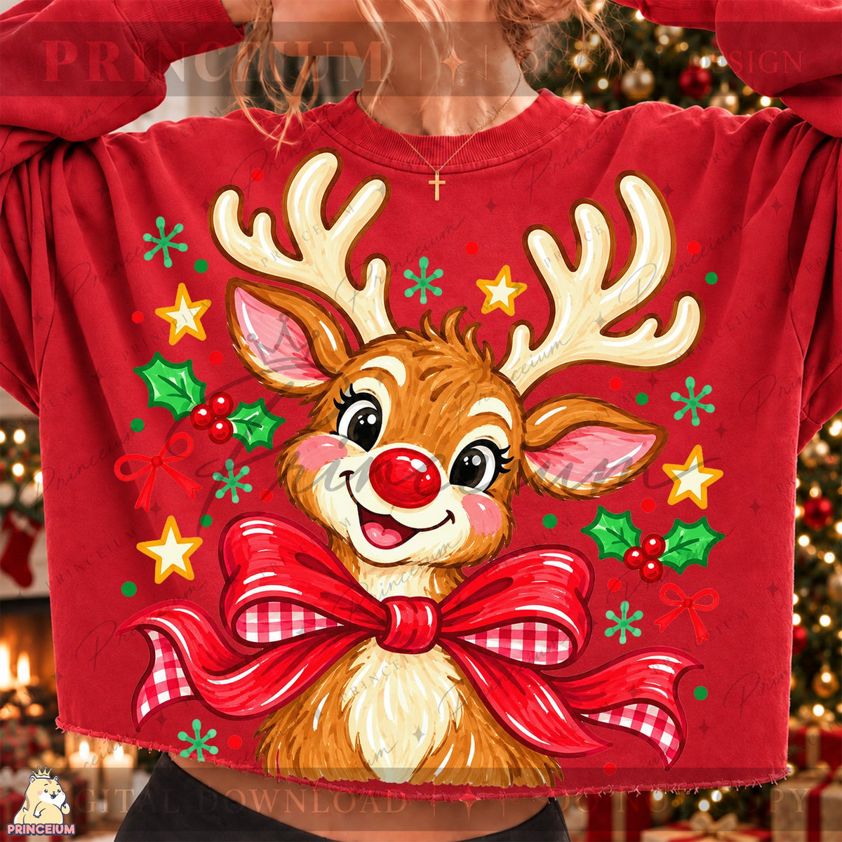 Cute Reindeer with Holly Bow