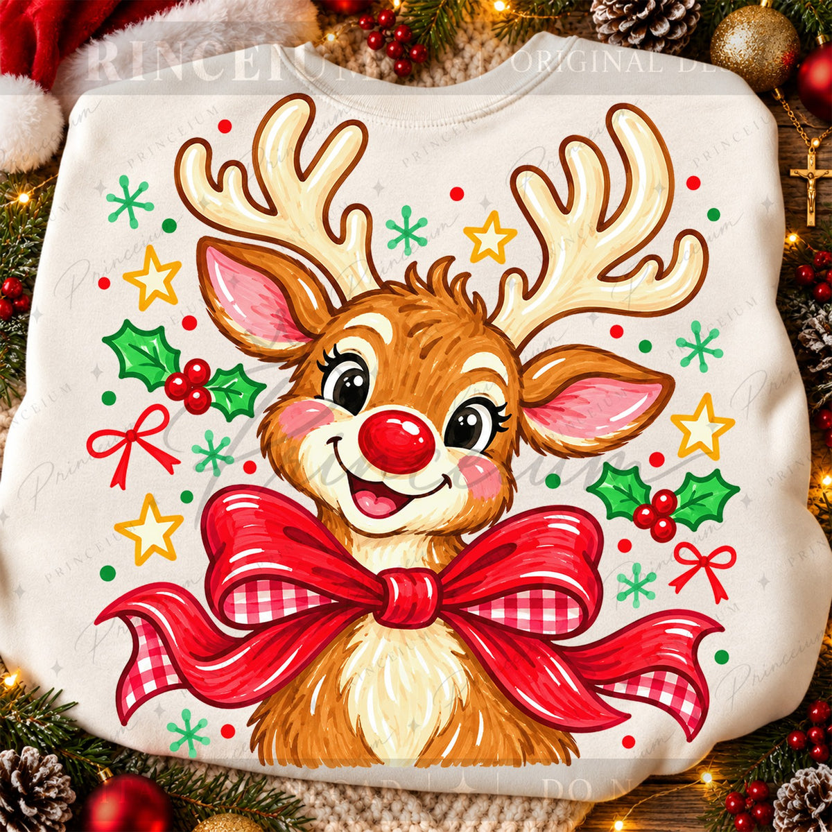 Cute Reindeer with Holly Bow