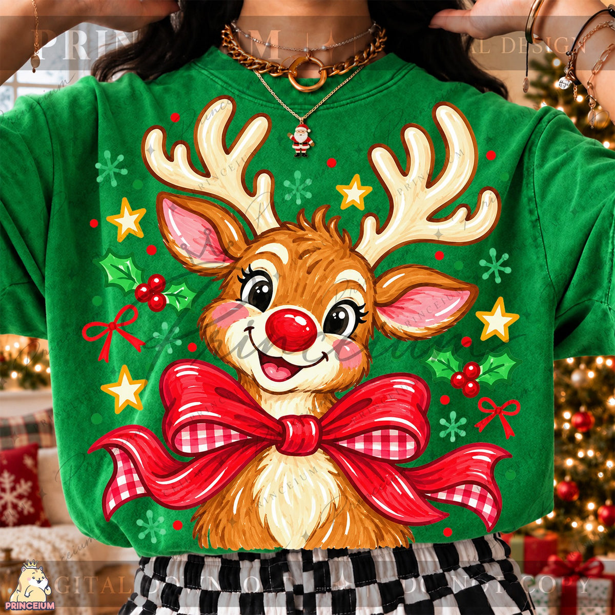 Cute Reindeer with Holly Bow