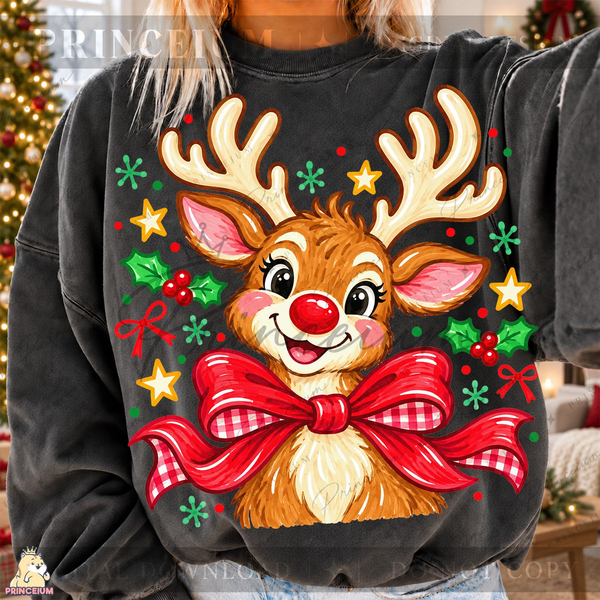 Cute Reindeer with Holly Bow