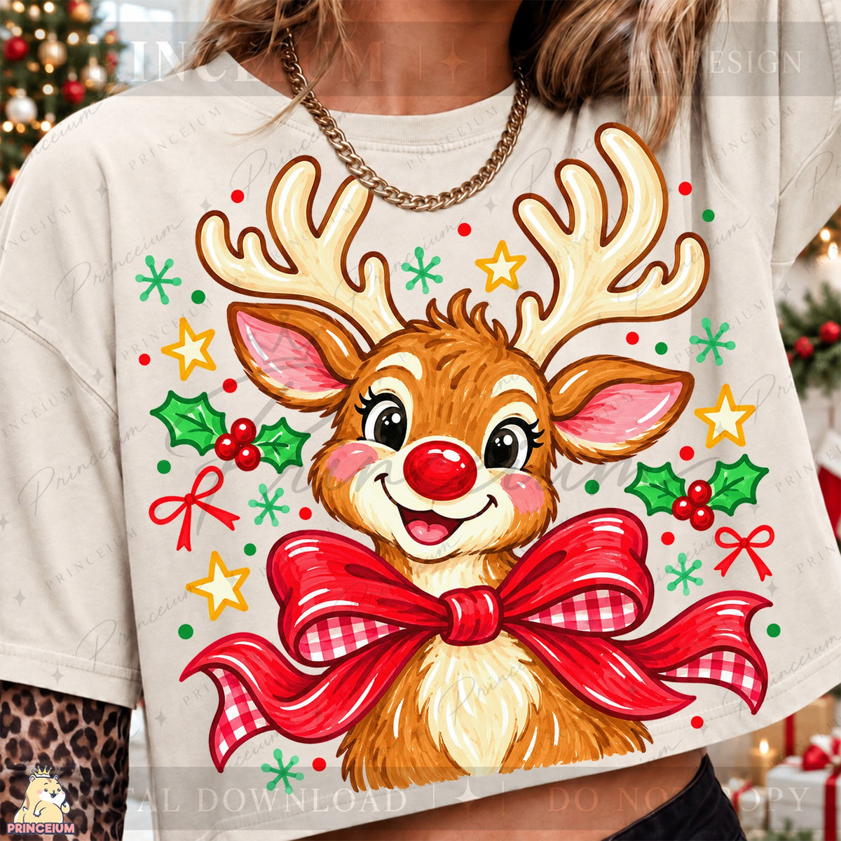 Cute Reindeer with Holly Bow