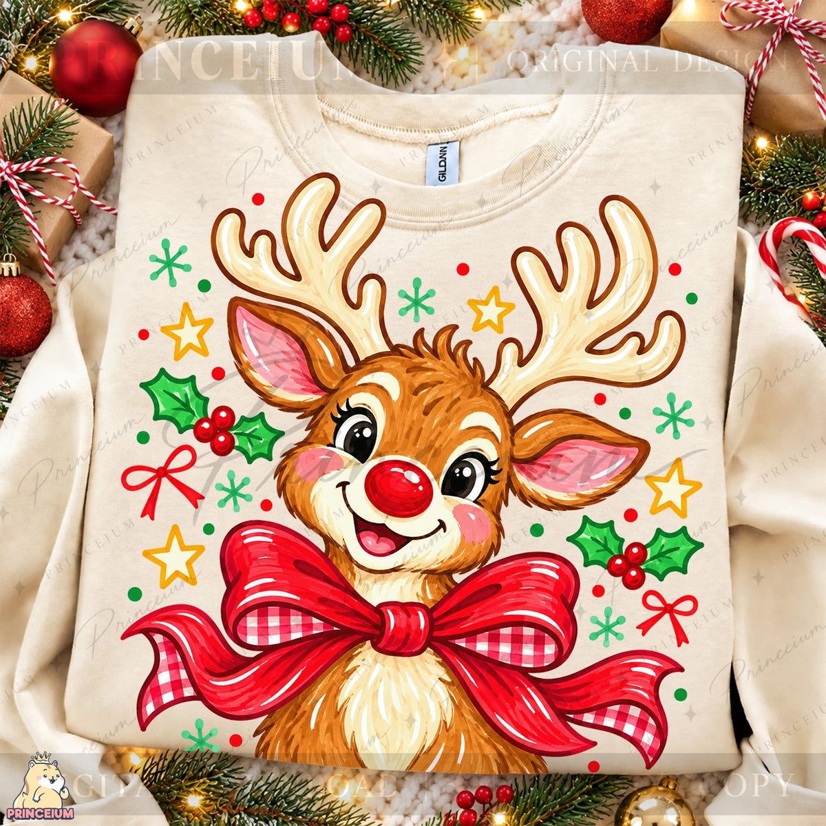 Cute Reindeer with Holly Bow