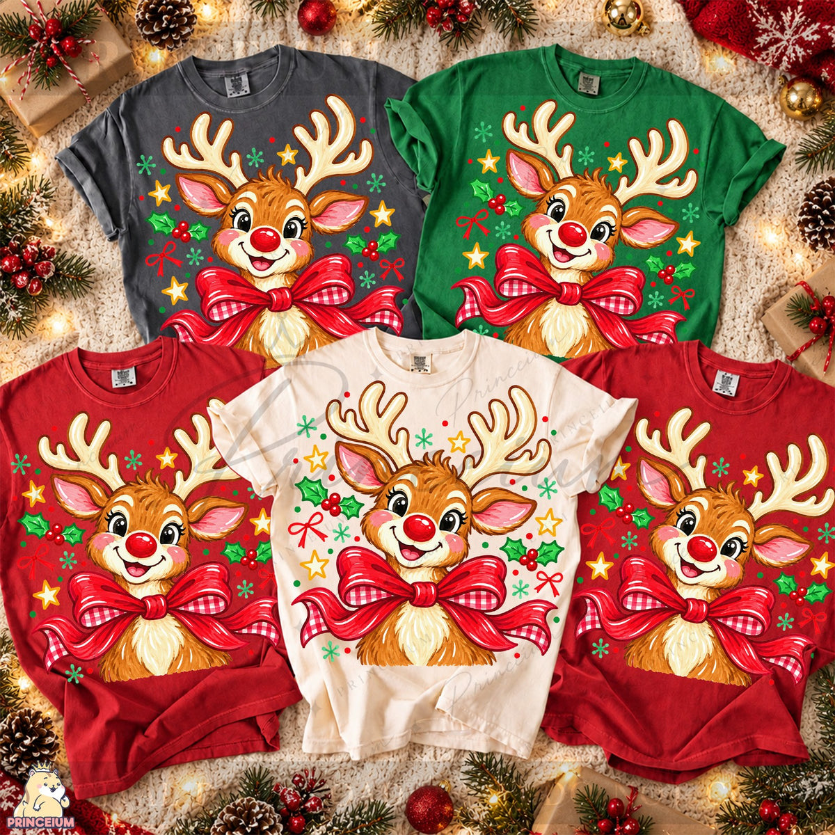 Cute Reindeer with Holly Bow