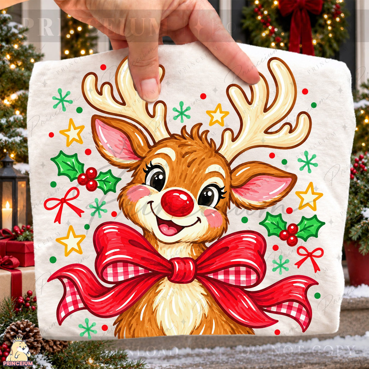 Cute Reindeer with Holly Bow
