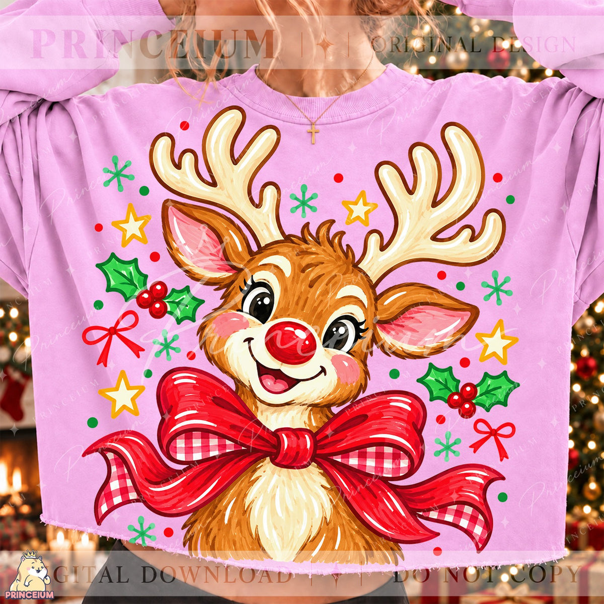 Cute Reindeer with Holly Bow