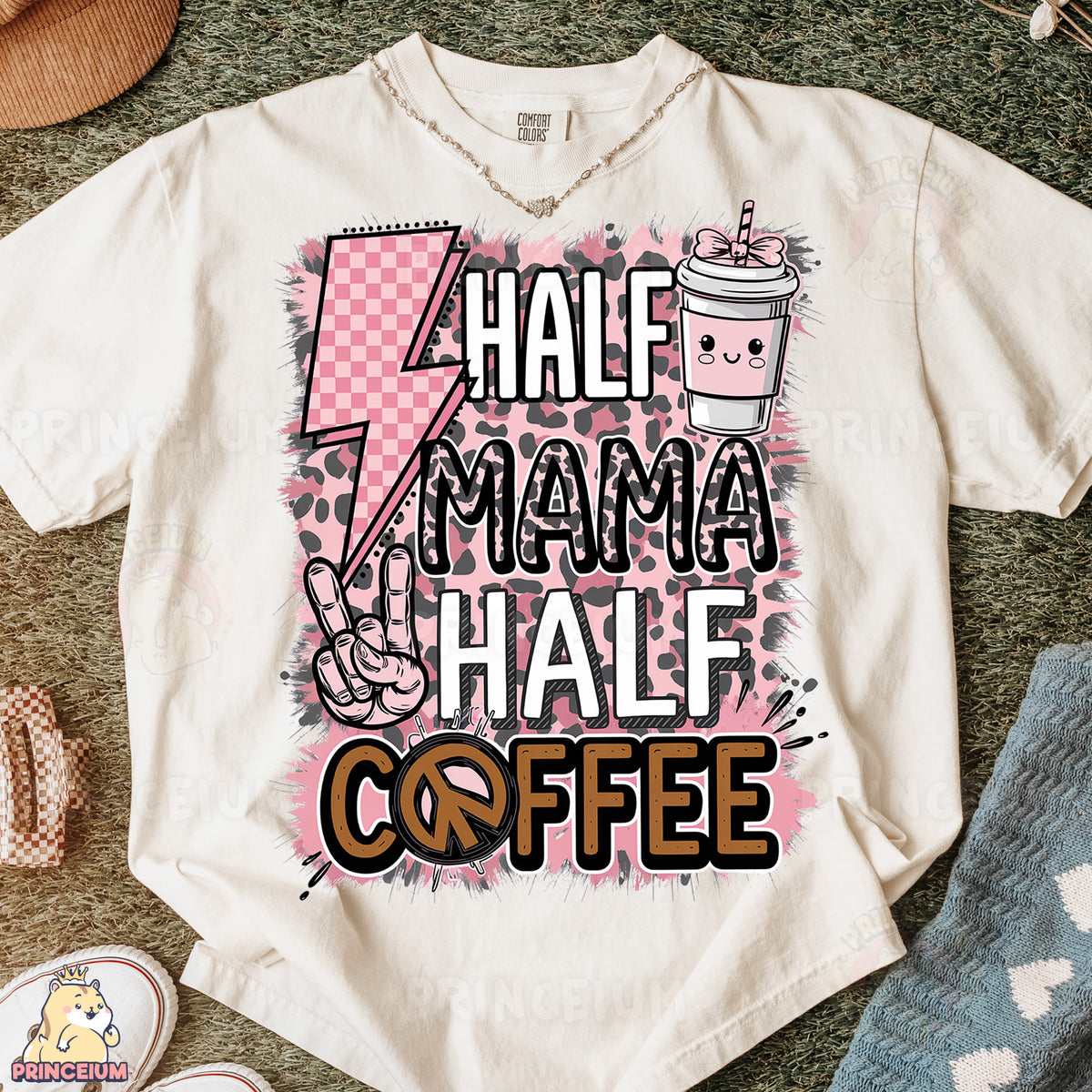 a t - shirt that says half mama half coffee