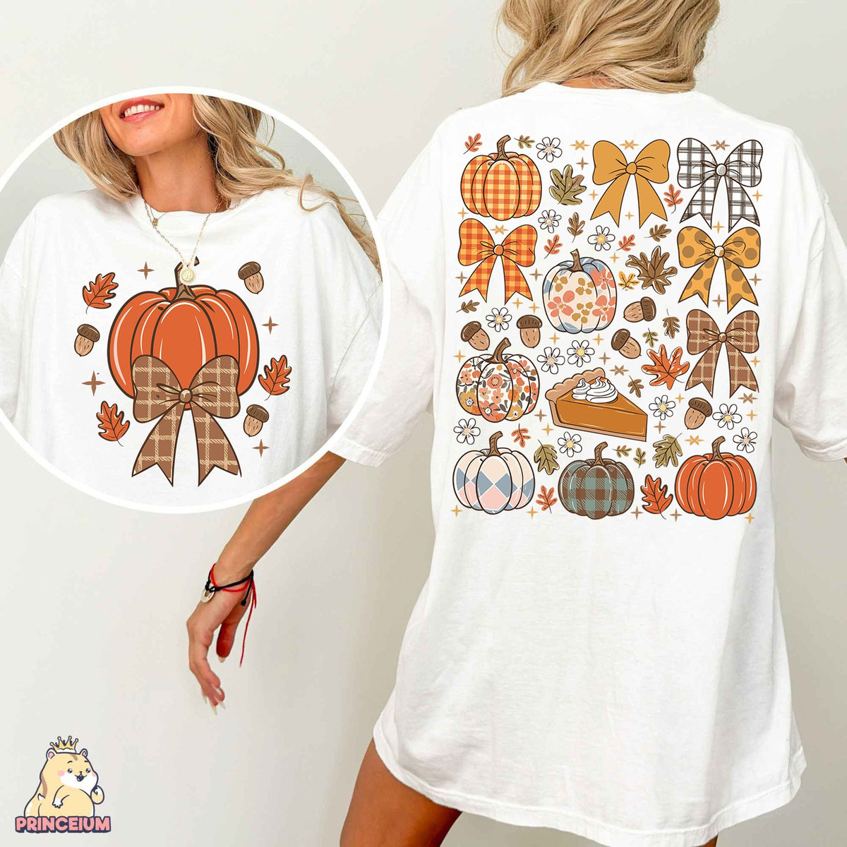 Coquette Fall Pumpkin Bows Front and Back