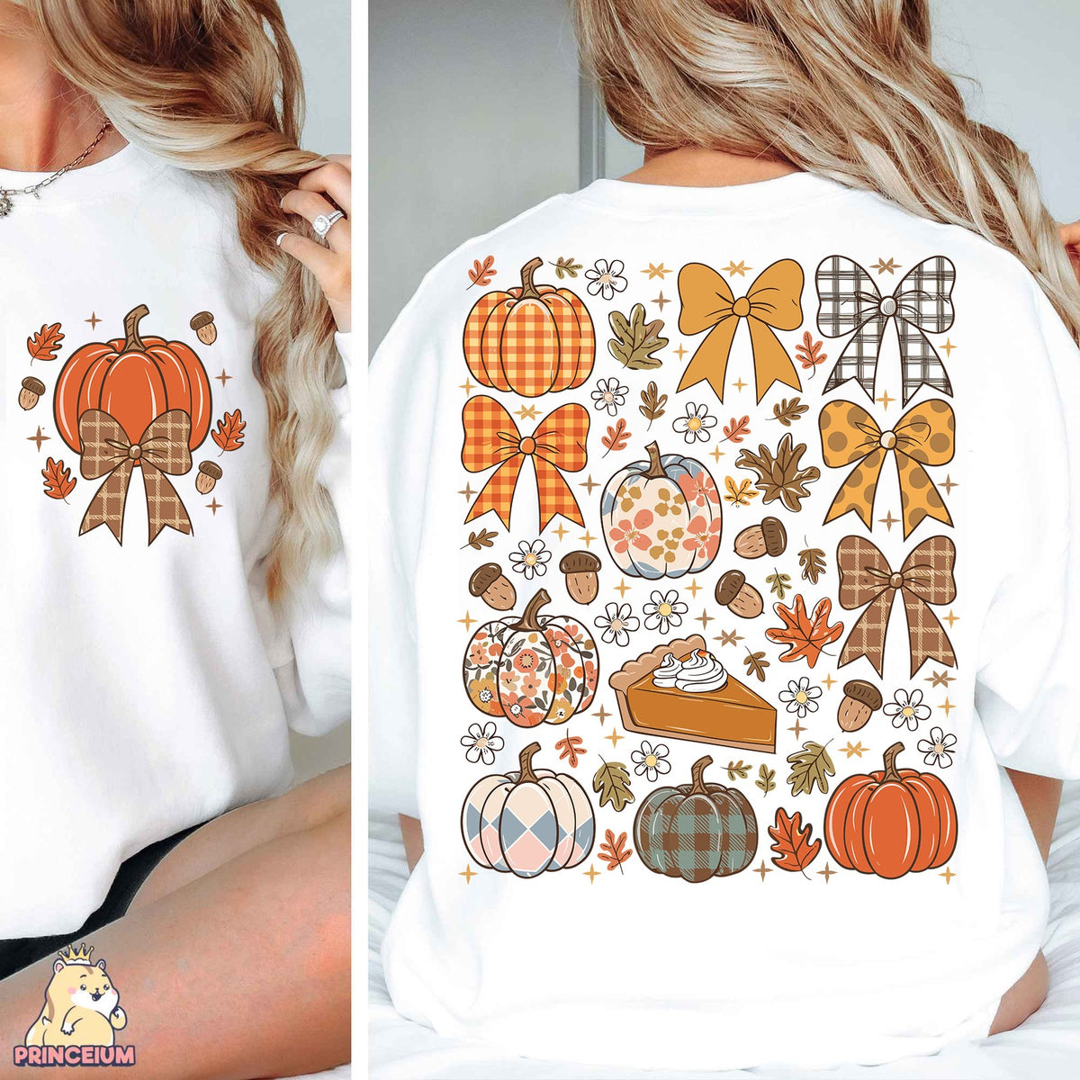 Coquette Fall Pumpkin Bows Front and Back