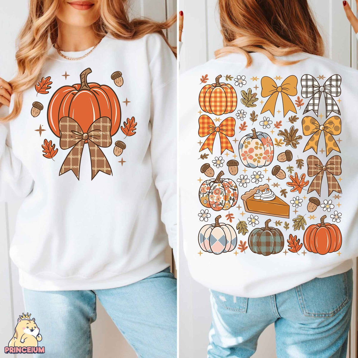 Coquette Fall Pumpkin Bows Front and Back