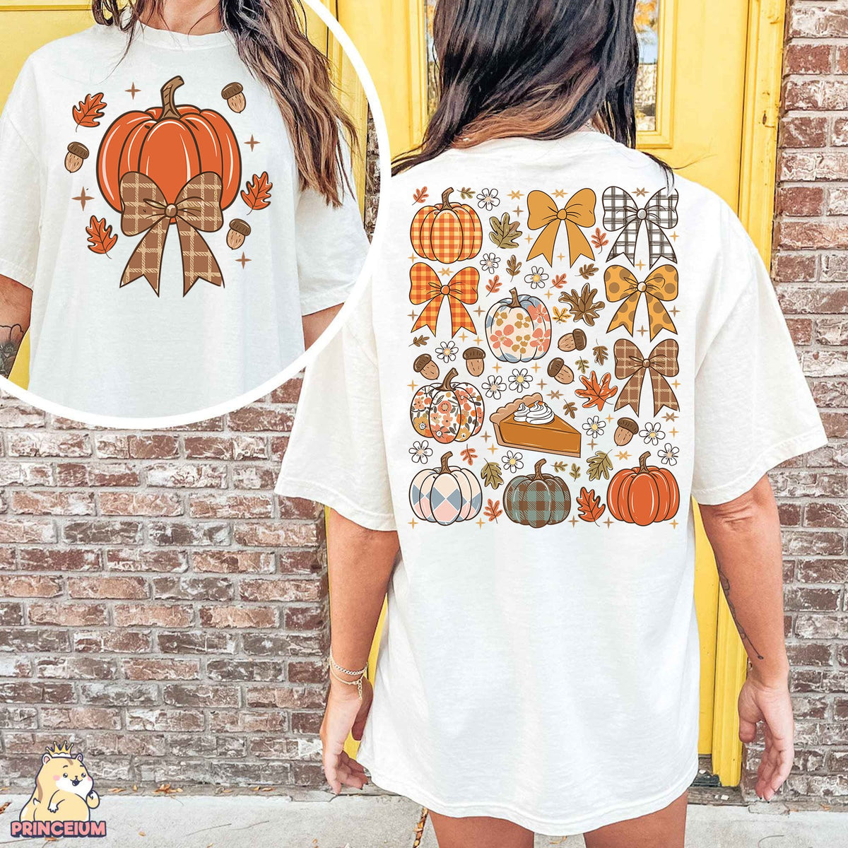 Coquette Fall Pumpkin Bows Front and Back