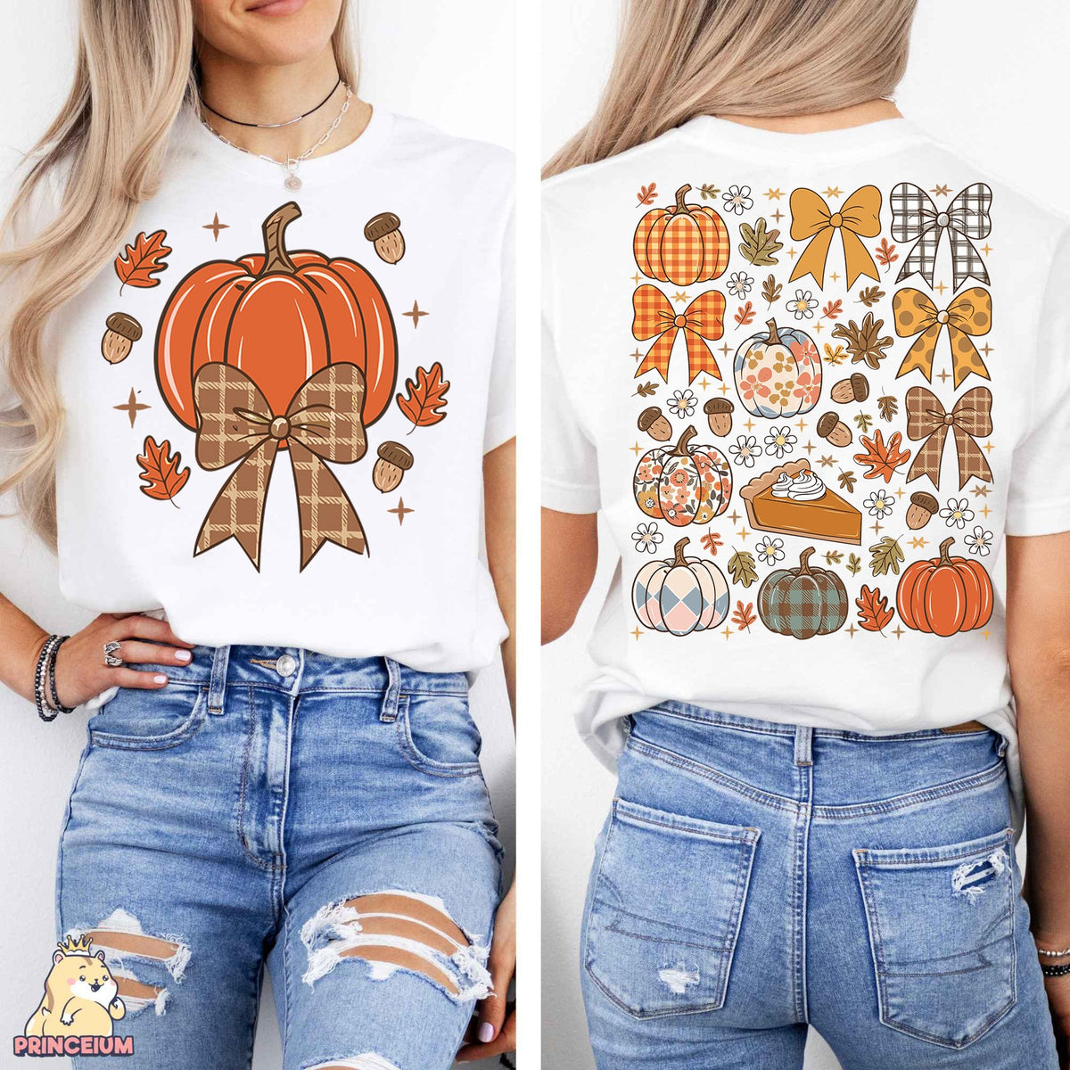 Coquette Fall Pumpkin Bows Front and Back