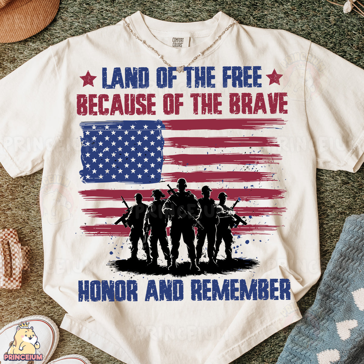 a t - shirt that says land of the free because of the brave