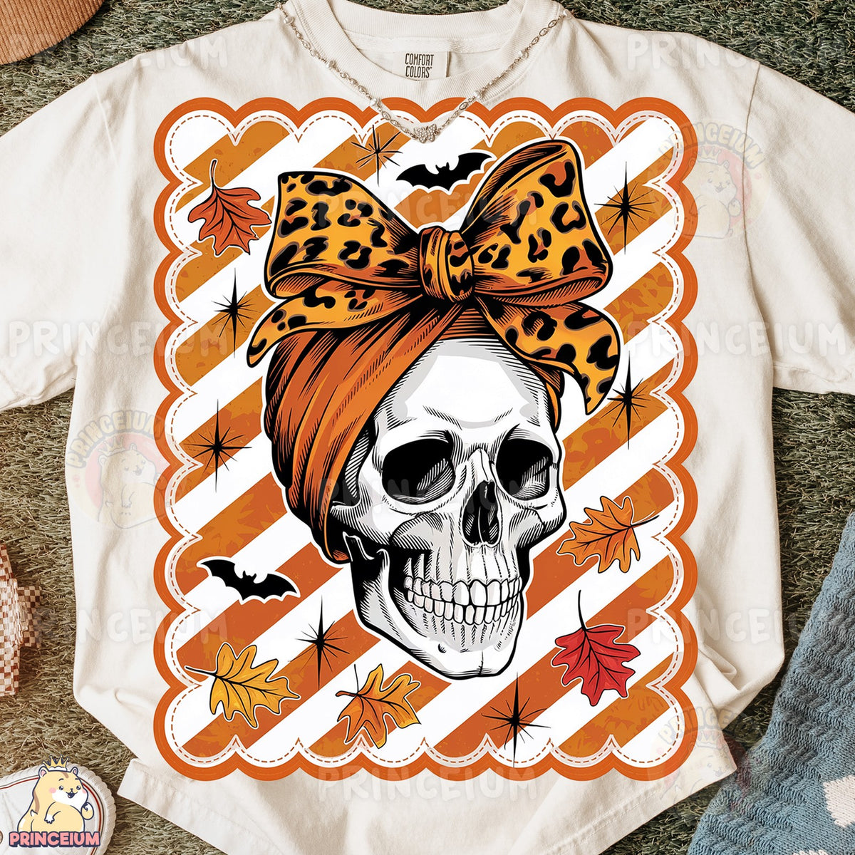 Halloween Skull with Leopard Bow