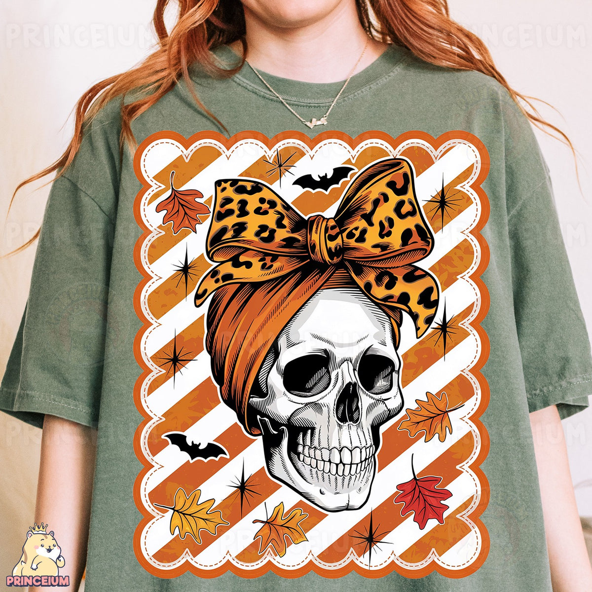 Halloween Skull with Leopard Bow