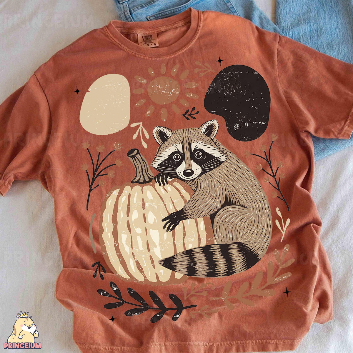 Cozy Raccoon Hugging Pumpkin