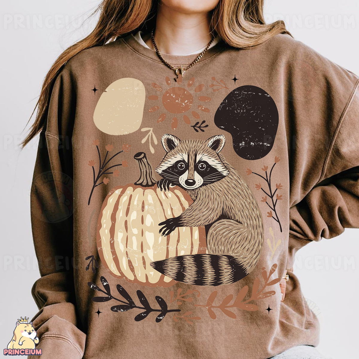 Cozy Raccoon Hugging Pumpkin