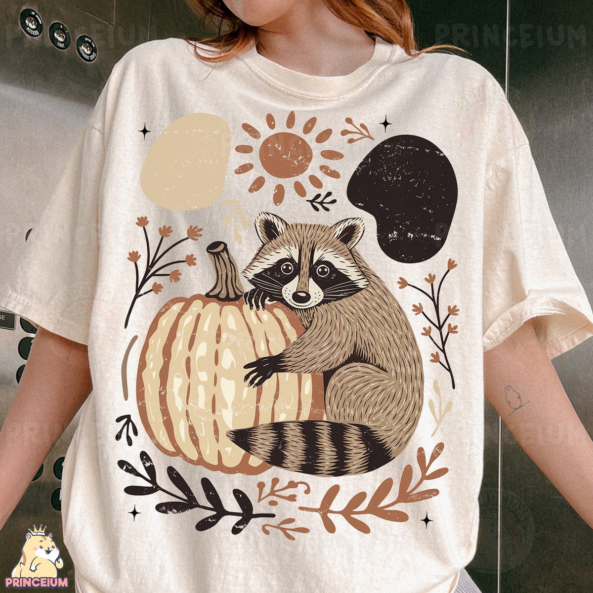 Cozy Raccoon Hugging Pumpkin