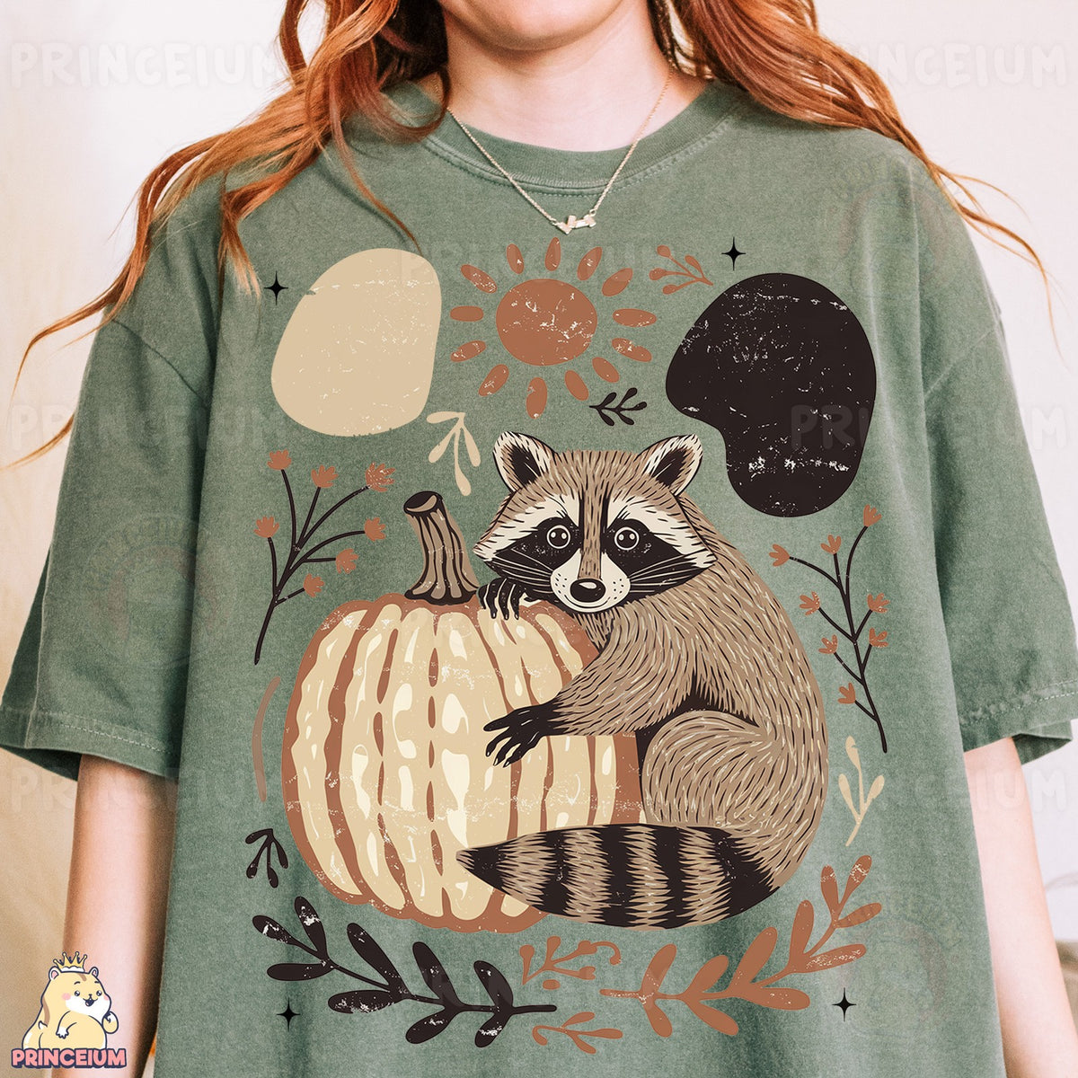 Cozy Raccoon Hugging Pumpkin