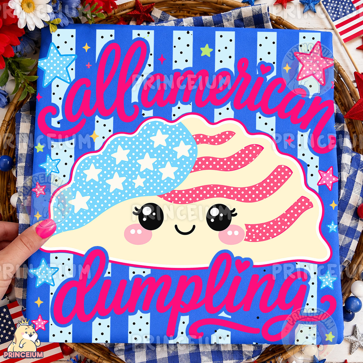 All American Dumpling PNG, Cute Patriotic Dumpling Shirt Design, Funny 4th of July Sublimation