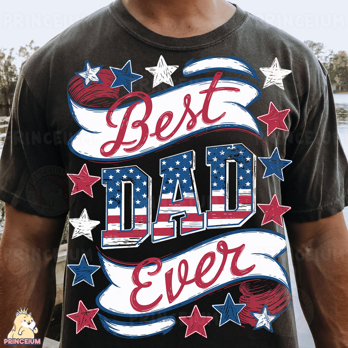 a man wearing a t - shirt that says best dad ever