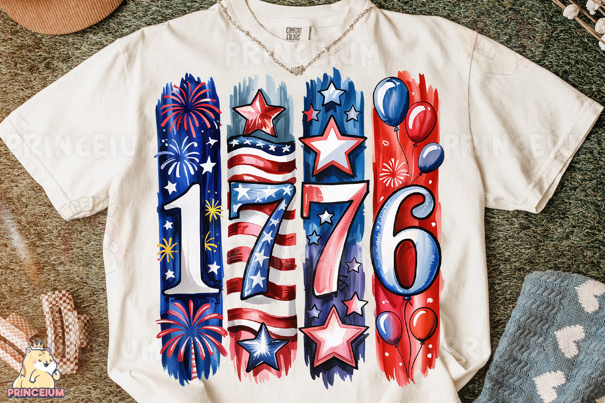a t - shirt with fireworks and stars on it