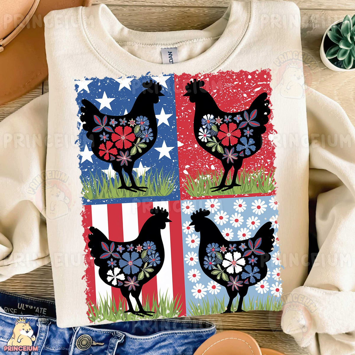 Patriotic Floral Hens