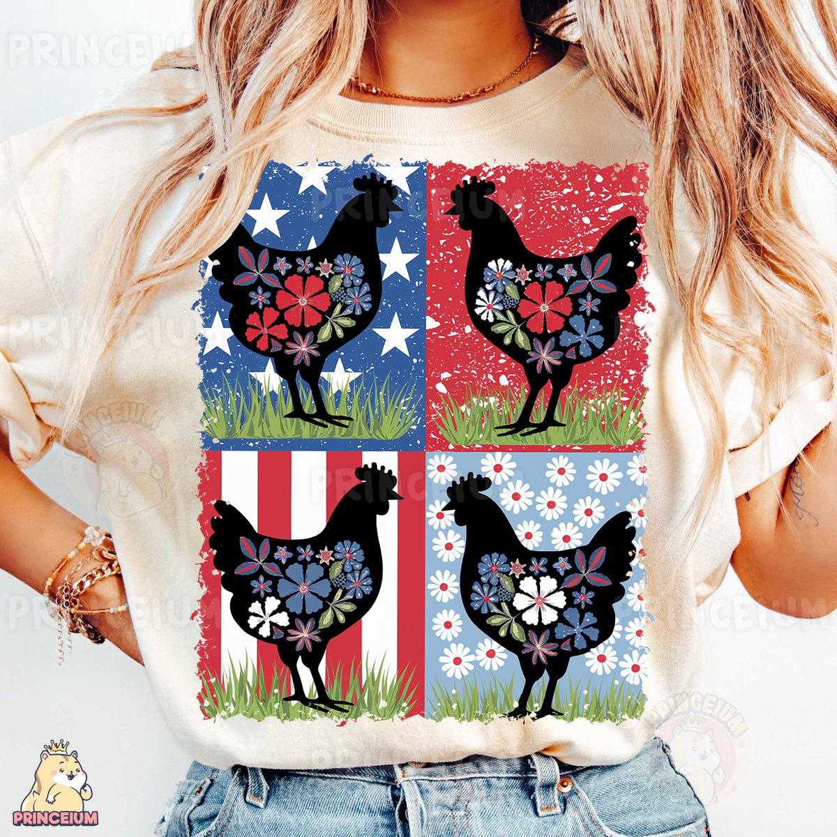 Patriotic Floral Hens