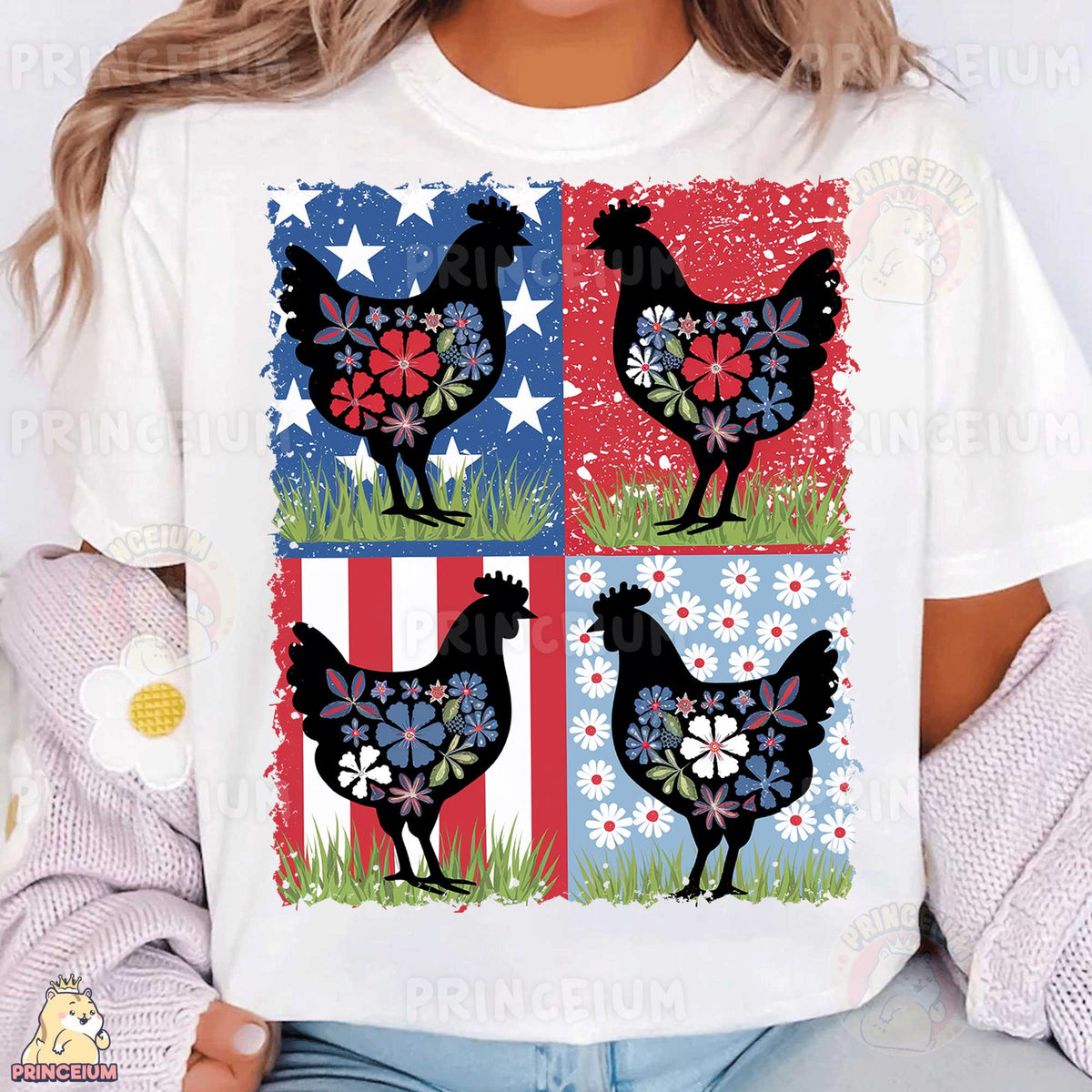 Patriotic Floral Hens