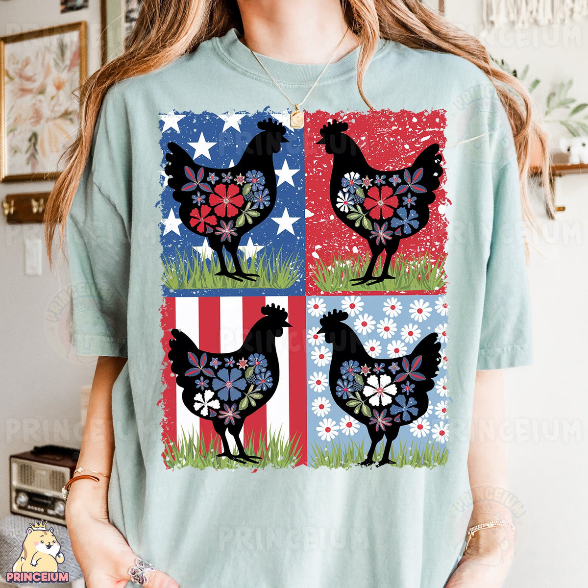 Patriotic Floral Hens