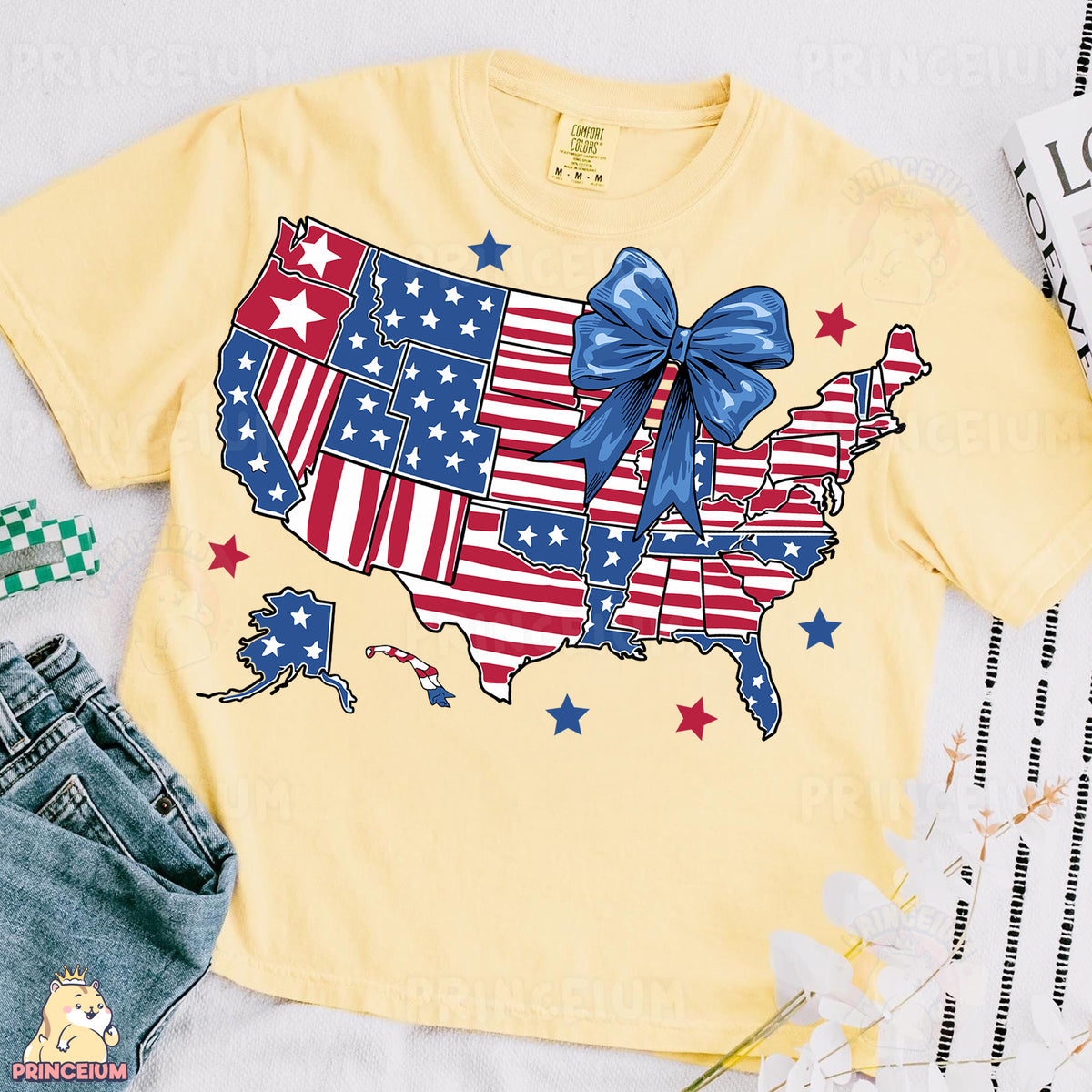 a t - shirt with a bow on the front of it