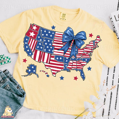 a t - shirt with a bow on the front of it