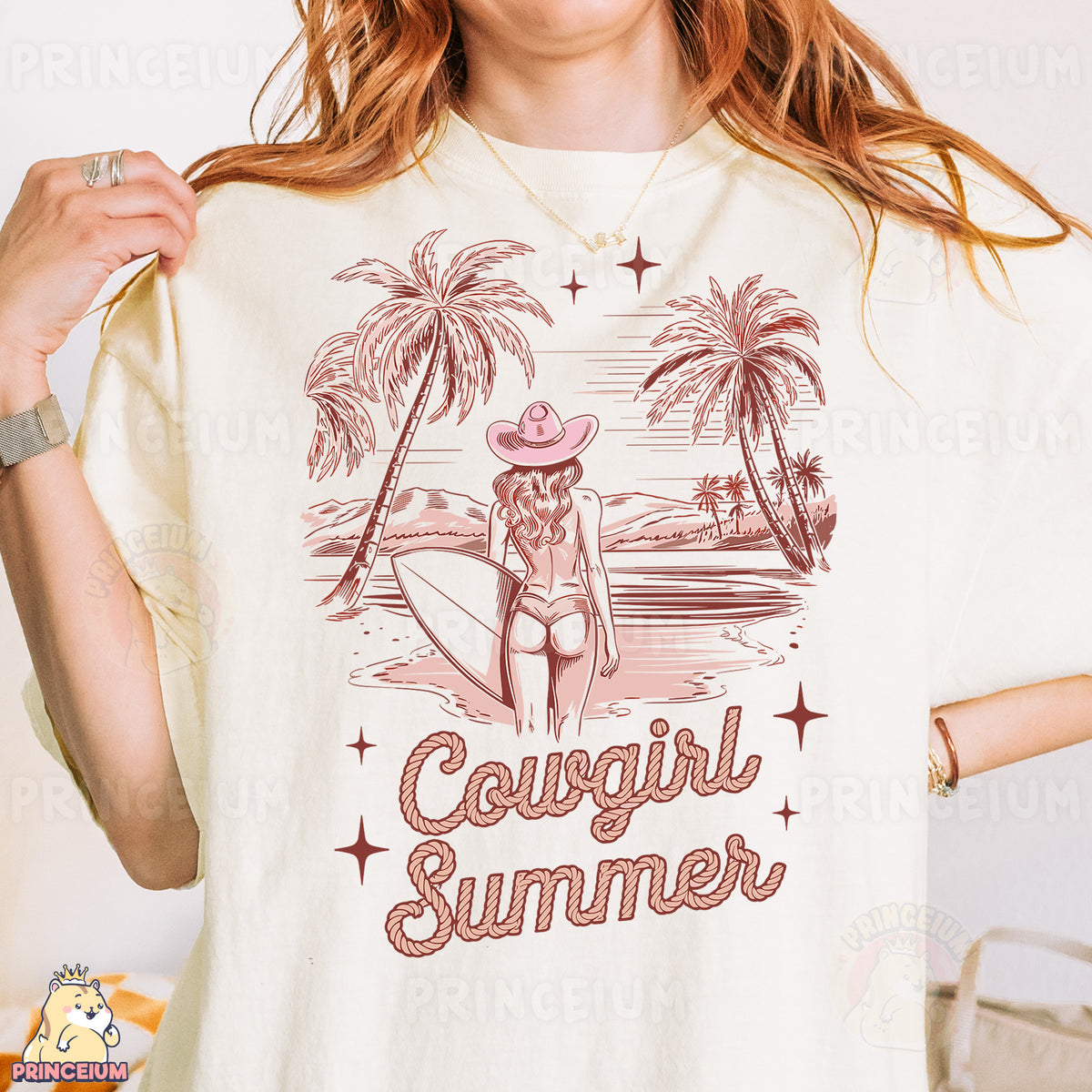a woman wearing a t - shirt that says cowgirl summer