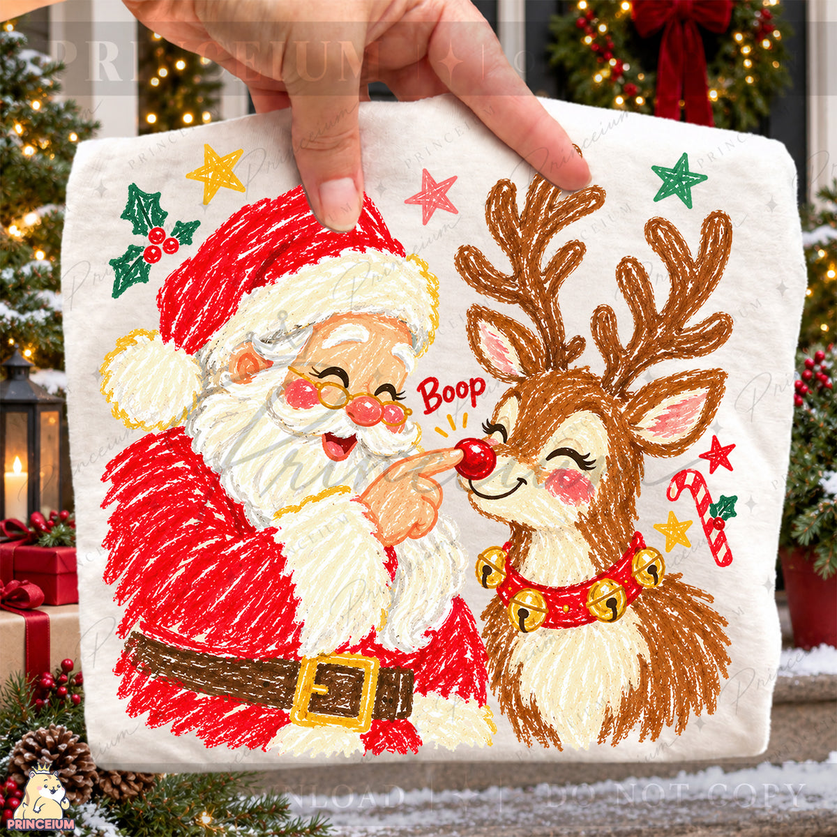 Santa & Reindeer Nose Boop Christmas PNG Cute Holiday Design | Digital Download