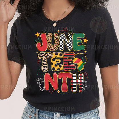 a woman wearing a black t - shirt that says june the 13th