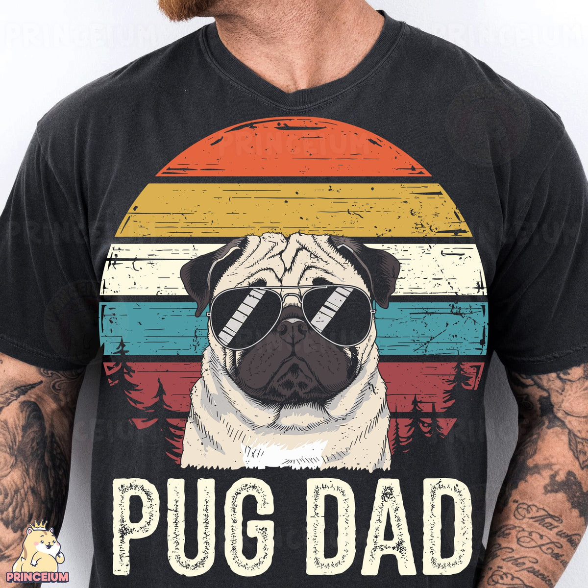 Retro Sunset Pug Dad